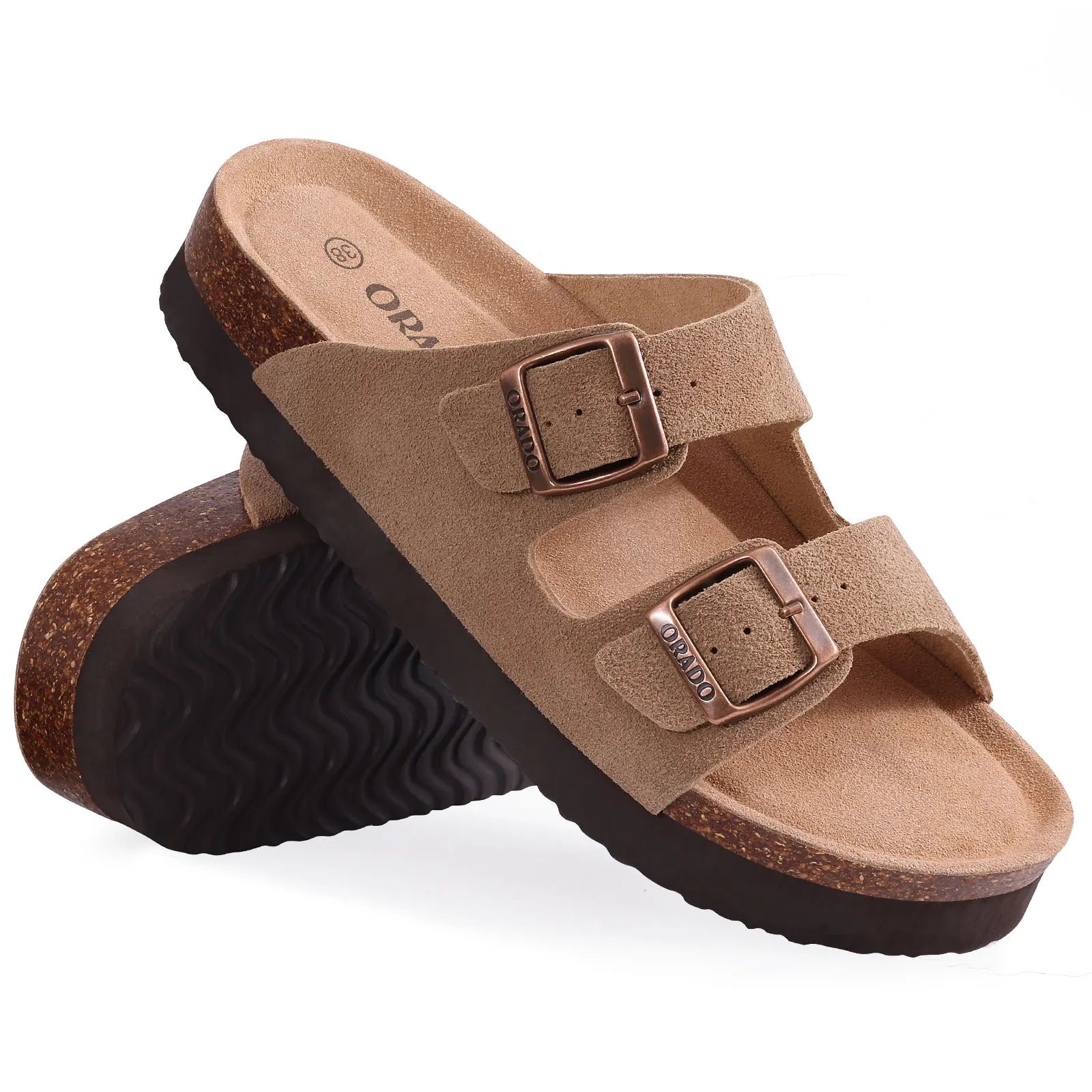 SUEDE DOUBLE STRAP SANDALS